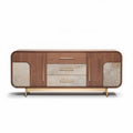 Wooden sideboard with stone accents and four storage drawers 150 x 40 x 70cm