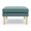 Linen storage ottoman in teal with wooden legs 60 x 60 x 40cm