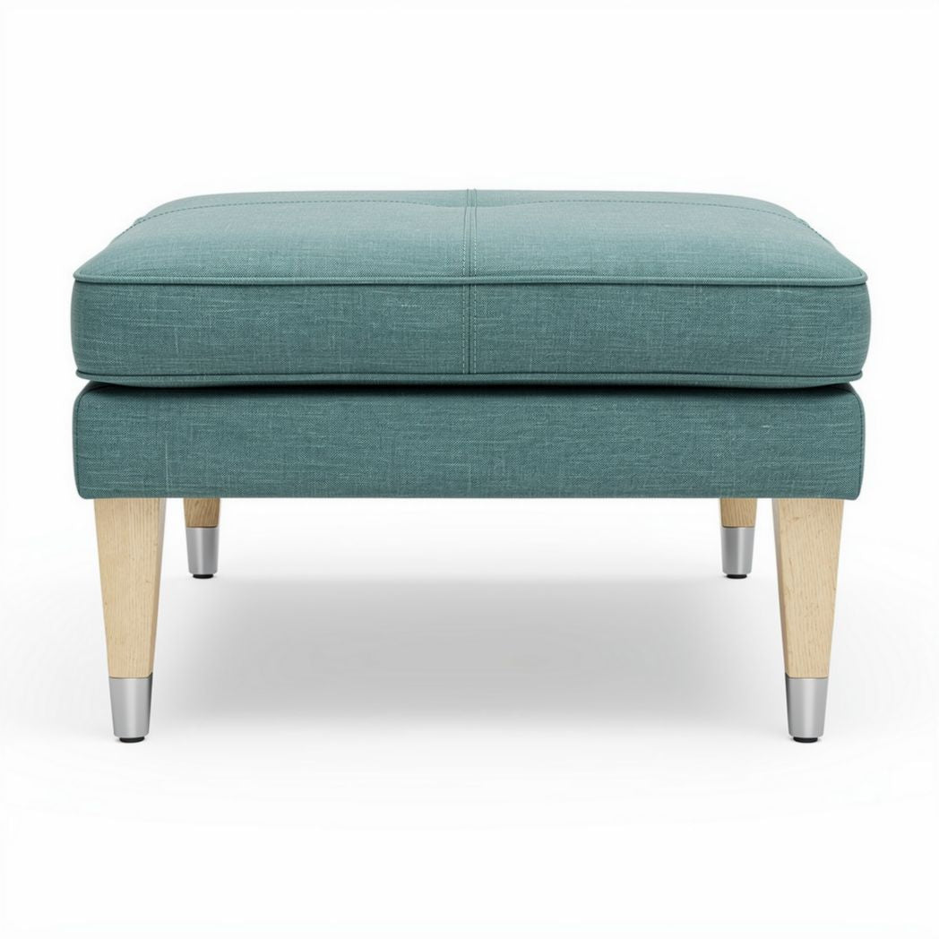 Linen storage ottoman in teal with wooden legs 60 x 60 x 40cm