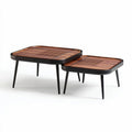 Wooden coffee table set with slatted top in natural finish and black legs