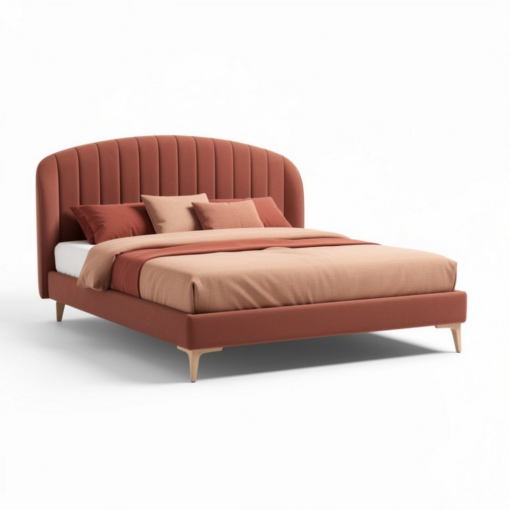 Upholstered bed frame with headboard in terracotta fabric queen size 200 x 160 x 100cm