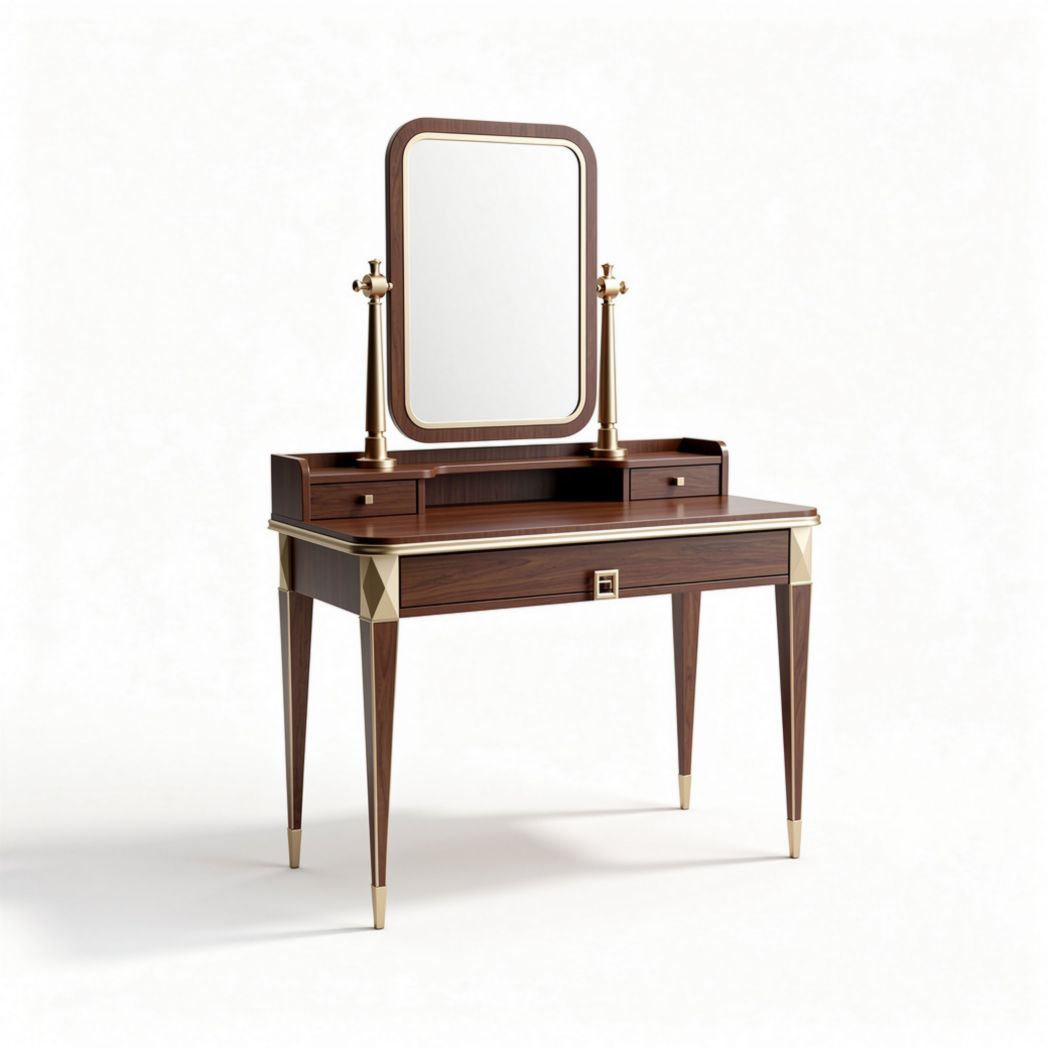Wooden vanity table with square mirror and two drawers 120 x 50 x 75cm