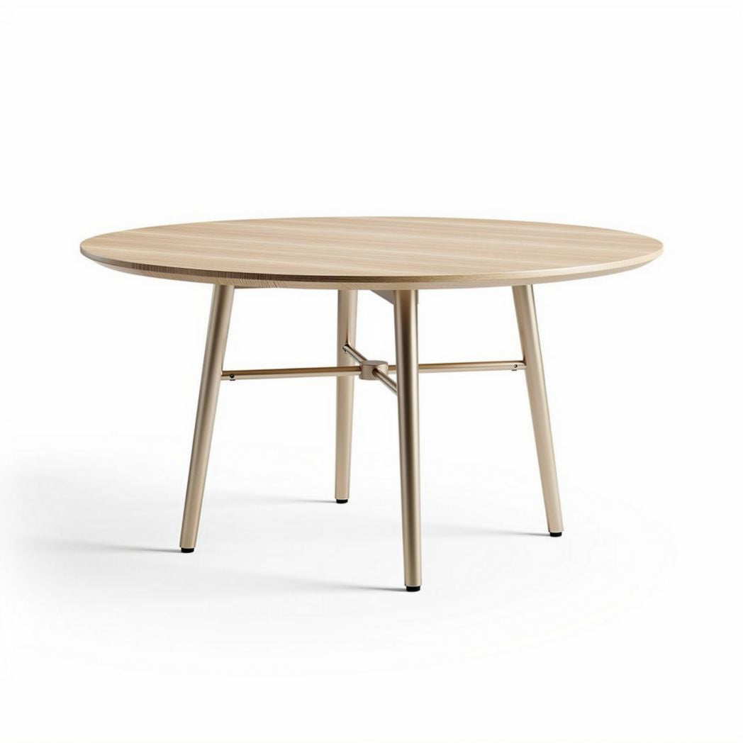Round dining table in natural wood finish with metal legs 100 x 100 x 75cm