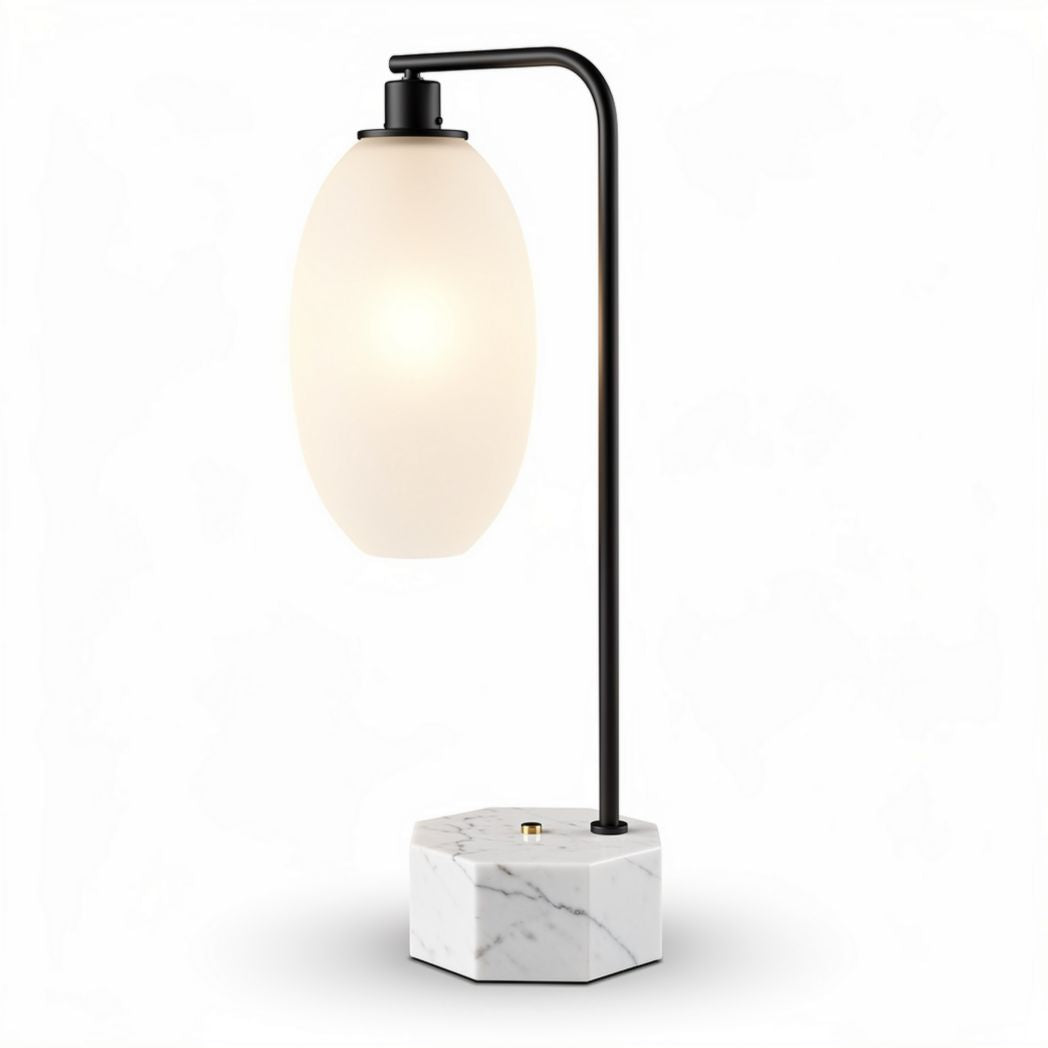 Marble base table lamp with frosted glass shade 30 x 15 x 50cm