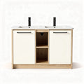 Vanity cabinet with double sink in white and oak finish 100 x 50 x 80cm
