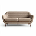 Two-seater sofa with fabric upholstery and wooden legs in light beige color