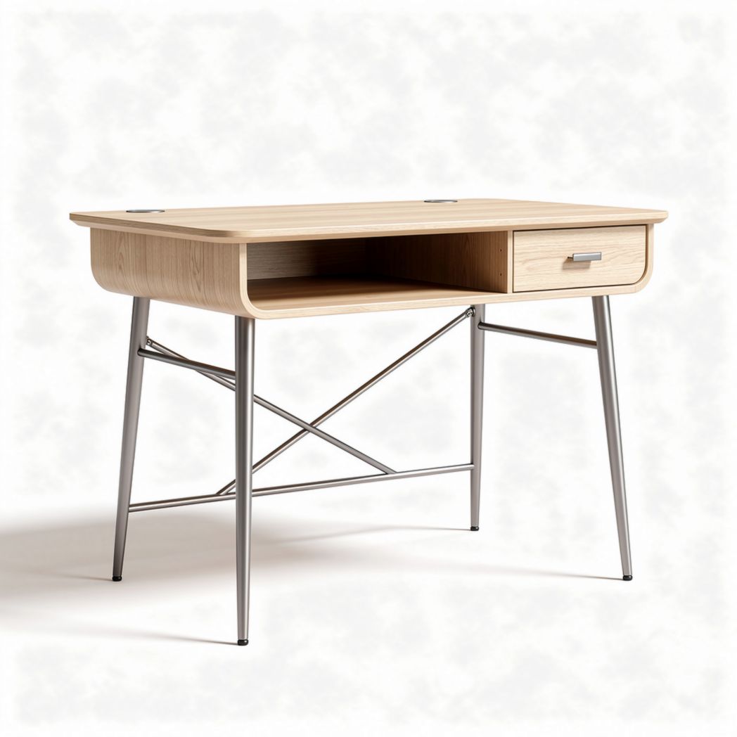 Wooden office desk with metal legs and drawer 120 x 60 x 75cm