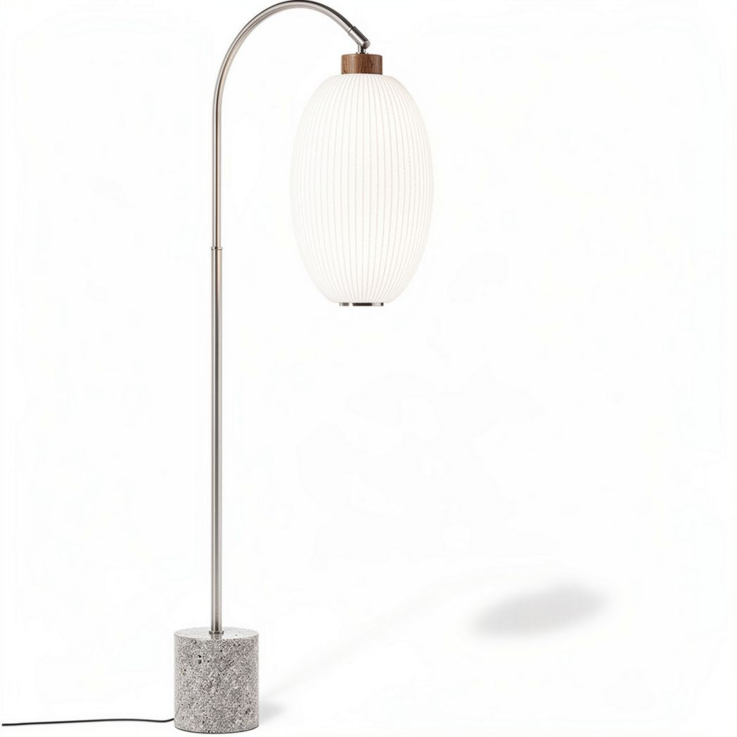 Floor lamp with ribbed glass shade and concrete base 170 x 30 x 30cm