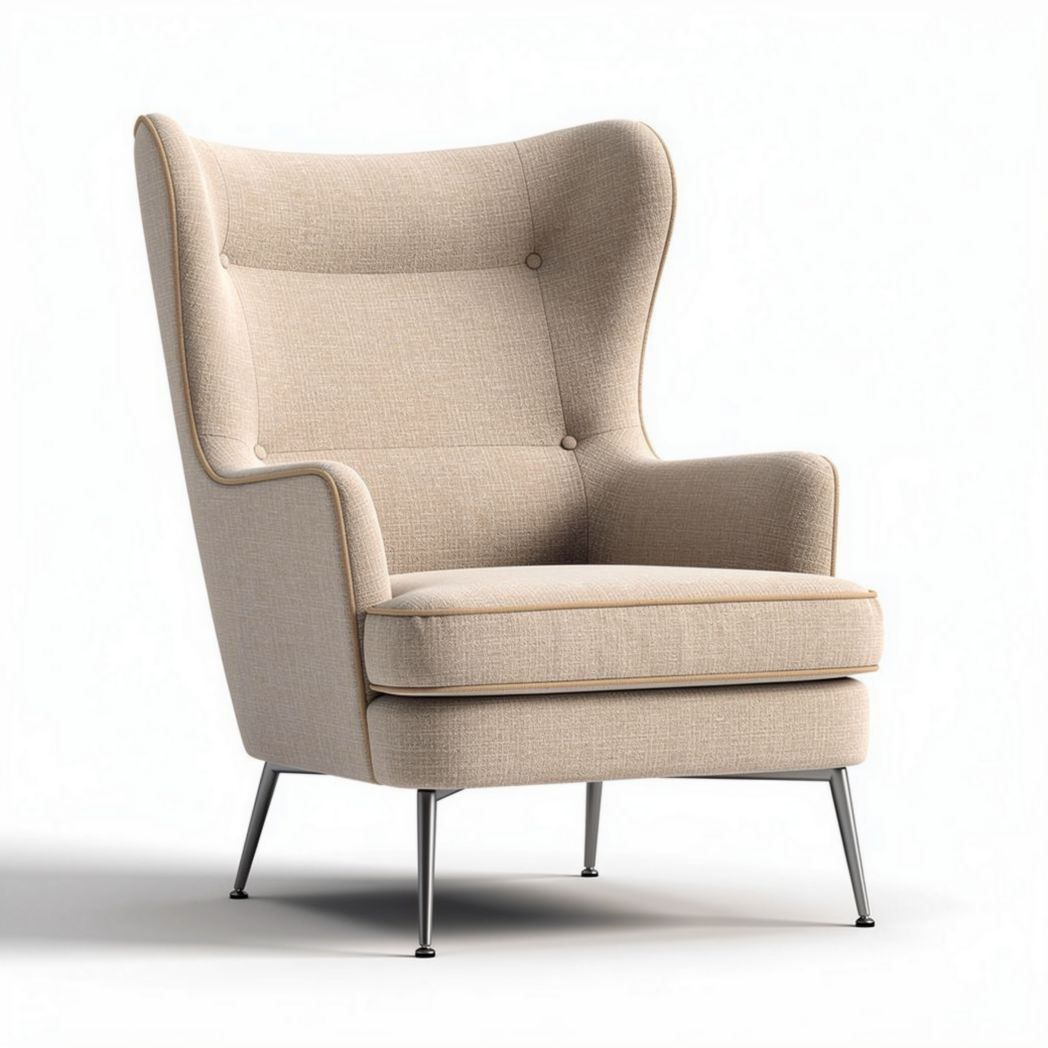 Wingback accent chair in beige fabric with metal legs 85 x 80 x 105cm