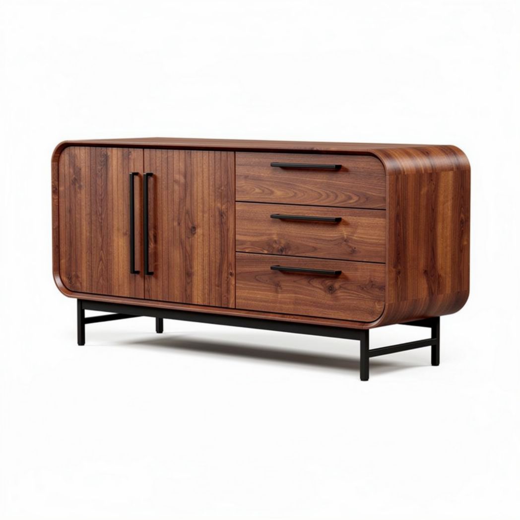 Walnut wood sideboard with three drawers and two doors 120 x 40 x 75cm